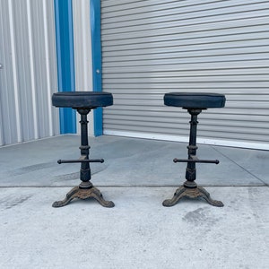 Early 1900s Vintage Heavy Cast Iron Bar Stools a Pair image 1