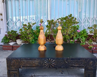 Mid Century Wood Table Lamps - a Pair