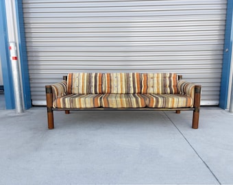 1960s Vintage Brass and Oak Safari Sofa