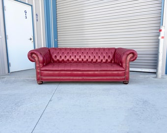 1980s Vintage Red Leather Chesterfield Sofa
