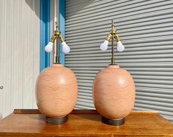 Vintage 1970s Studio Ceramic Pottery "Egg" Shape Lamps - a Pair
