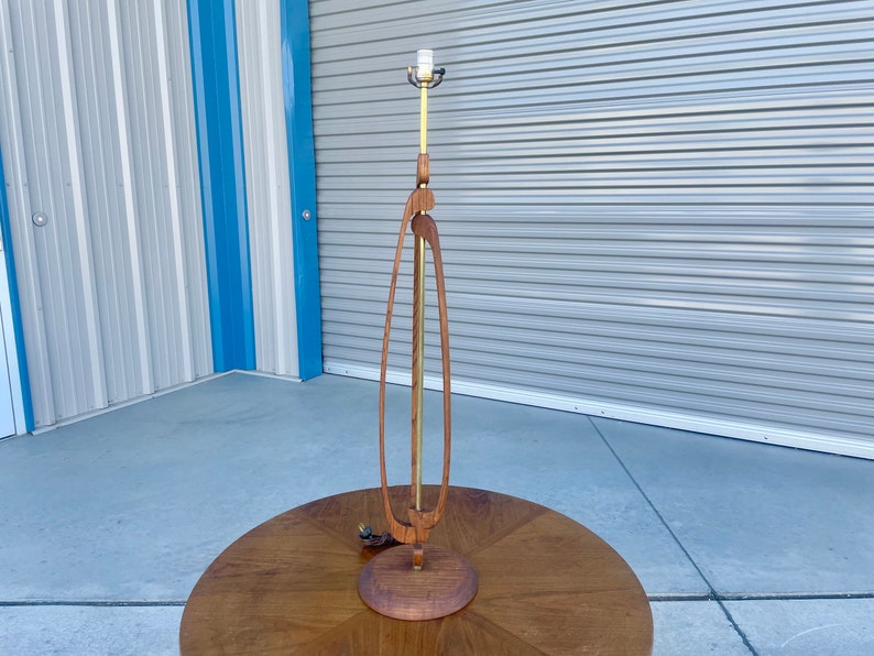 Mid Century Walnut & Brass Table Lamp image 1