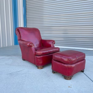1950s Vintage Leather Chair & Ottoman Set of 2 image 3