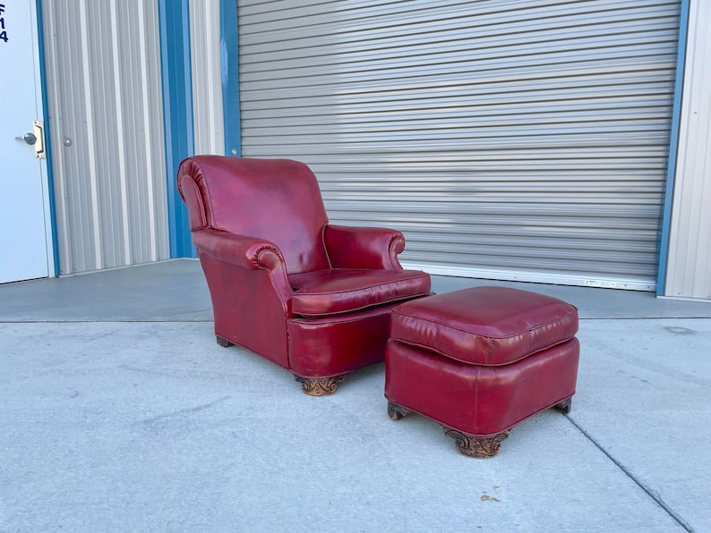 1950s Vintage Leather Chair & Ottoman Set of 2 image 3