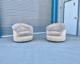 1970s Mid Century Barrel Chairs Styled After Milo Baughman