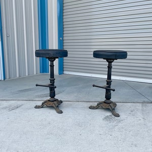 Early 1900s Vintage Heavy Cast Iron Bar Stools a Pair image 4