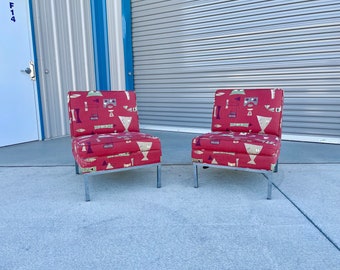 1960s Mid Century Chrome Lounge Chairs Attributed to Florence Knoll - a Pair