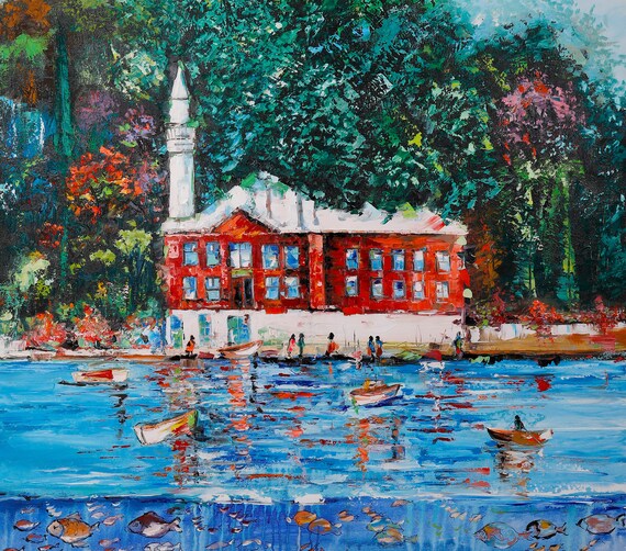 Mosque in Bosphorus Wall Art Istanbul Landscape Painting Etsy