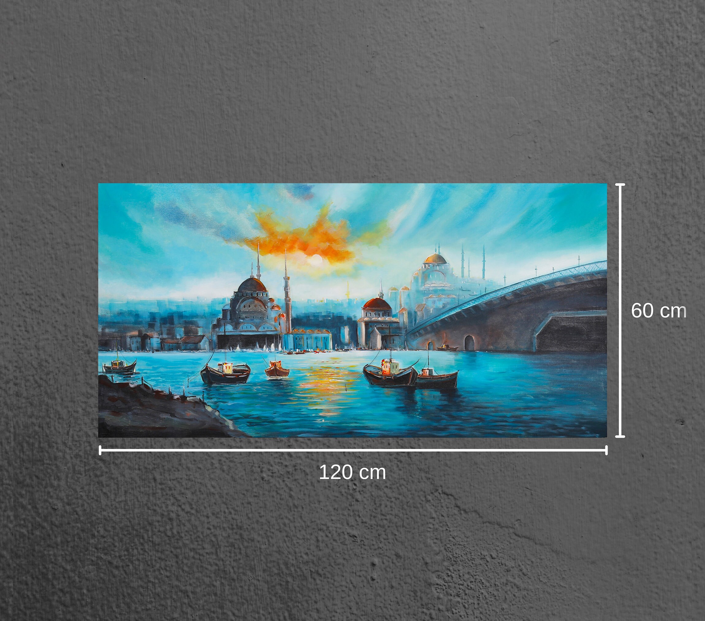 The Golden Horn Wall Art, Istanbul Cityscape Panoramic Wall Art, Blue