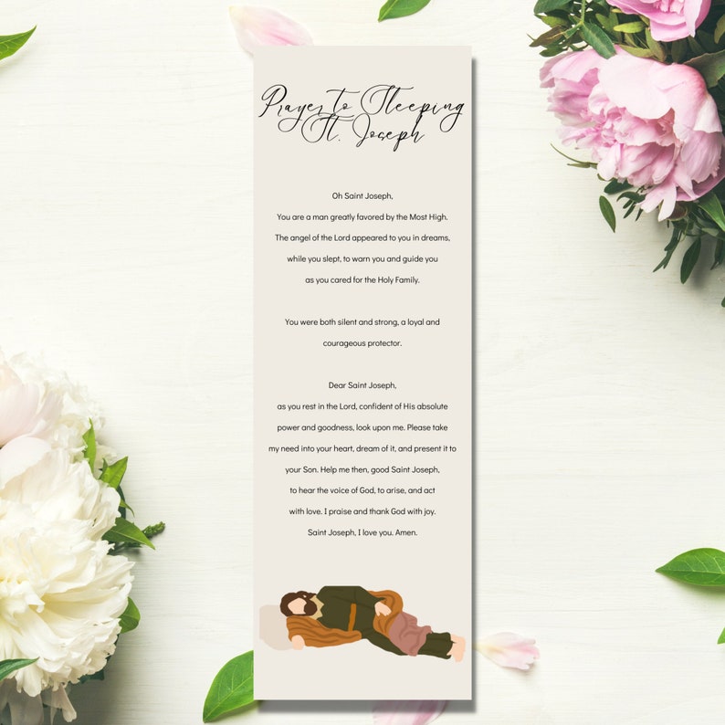 Prayer to Sleeping St. Joseph Catholic Bookmark Printable Etsy