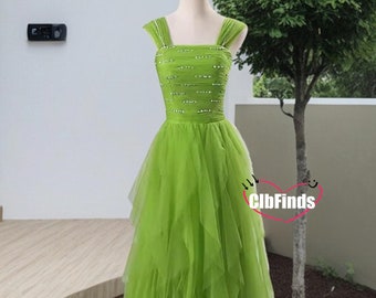 Bodenlanges Ballkleid aus festem grünem Tüll, elegantes grünes Ballkleid, grünes Brautkleid, Abendkleid, Hochzeitskleid, Abschlusskleid