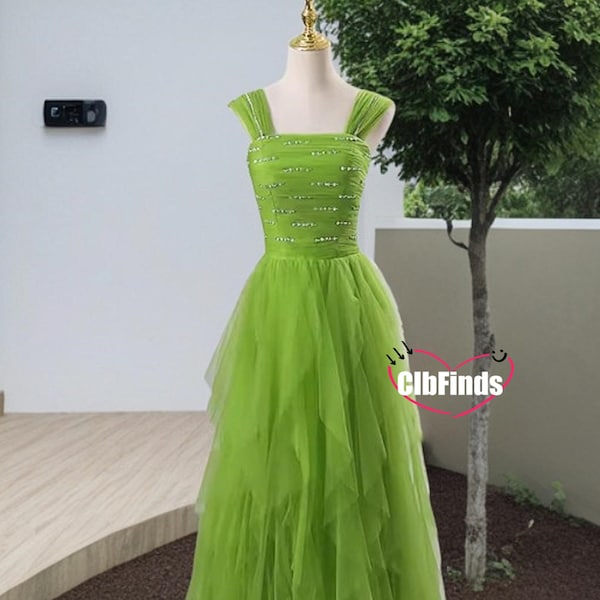 Solid Green Tulle floor length prom gown Elegant Green ball gown Green bridal dress Evening dress Wedding dress Graduation dress