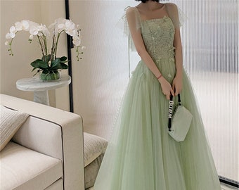 Light green floor length dress cheap
