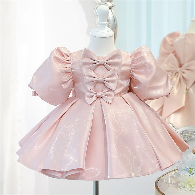 Pink/Blue/Burgundy flower girl dress Organza flower girl tutu Puffy sleeve flower girl dress 1st birthday shops party dress Bow toddler dress