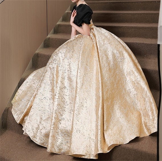 Shiny Coffee Satin Strapless Quinceañera Ball Gown - Promfy
