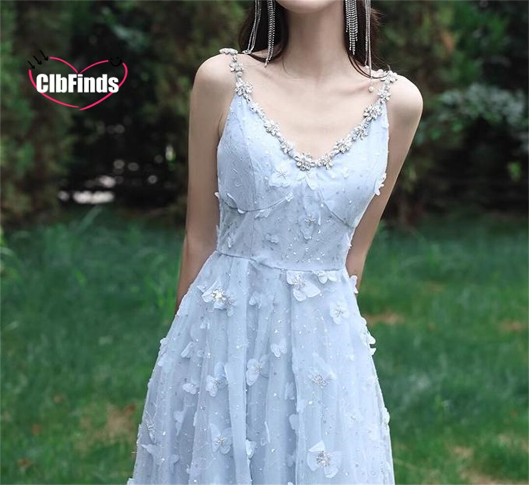 Girls Princess Dresses Costume Party Dress Up Blue Dress with Butterfly