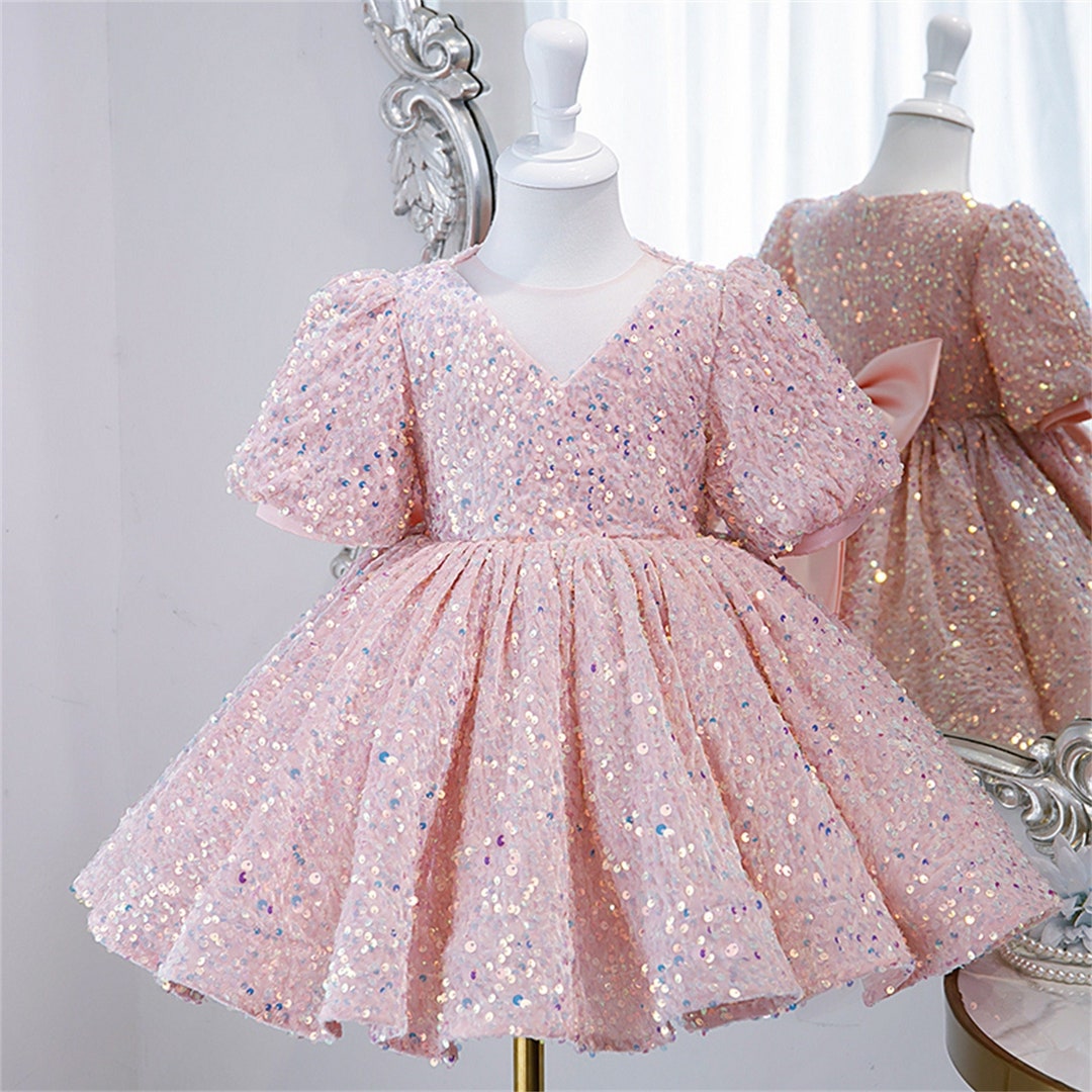 Pink Flower Girl Dress Sparkle Sequins Flower Girl Dress - Etsy