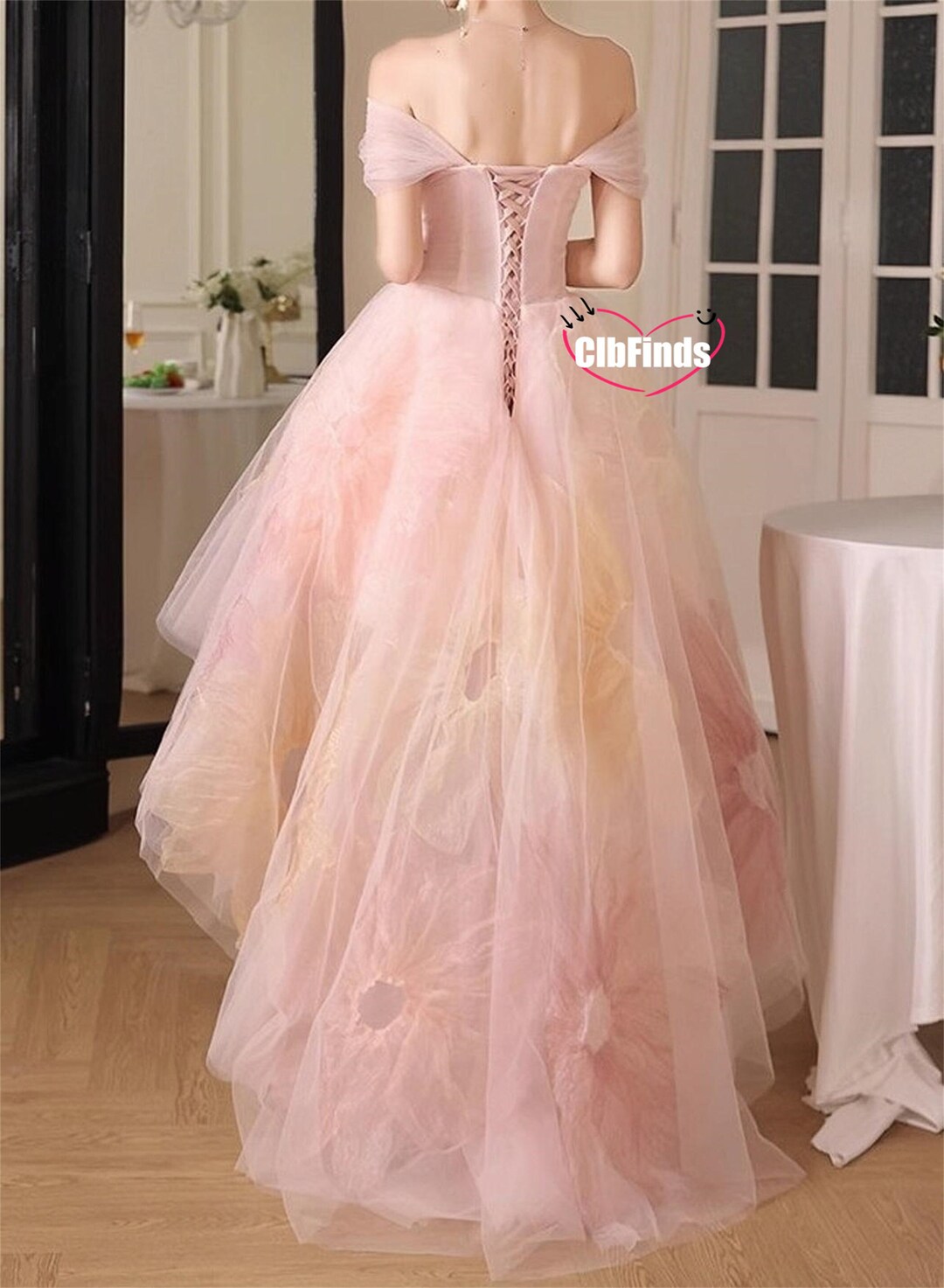 Modern Metallic Pink Two-Piece Prom Dress Cutout Waist Shimmering Ball Gown,OLP1876