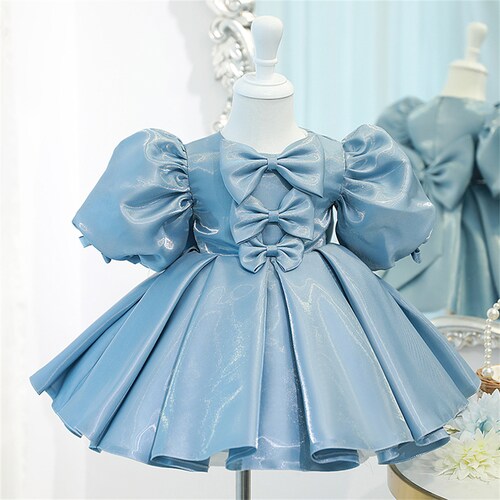 Pink/Blue/Burgundy flower girl dress Organza flower girl tutu Puffy sleeve flower girl dress 1st birthday shops party dress Bow toddler dress
