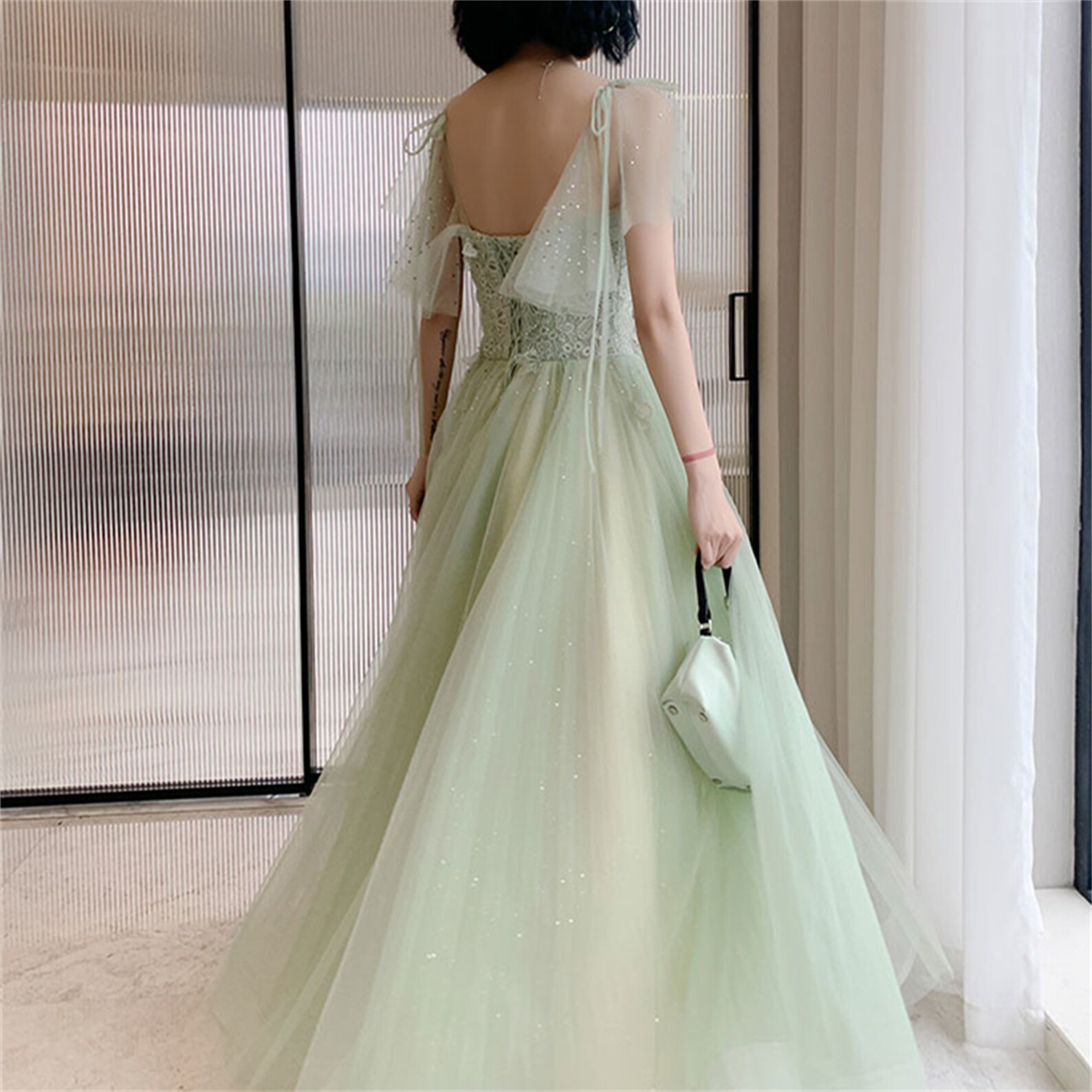 Green Prom Dress Long Lace Floral Top Prom Dress Bridal Gown Etsy