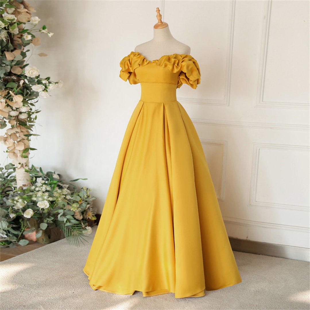 Yellow Satin Prom Dress Long Off-shoulder Ball Gown Yellow Wedding Dress  Princess Bridal Dress Yellow Formal Dress Yellow A-line Dress -  Canada