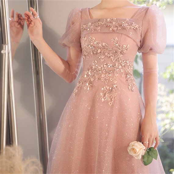 V Neck Cap Sleeves Lace A-line Long Prom Dresses Formal Dresses – Pgmdress