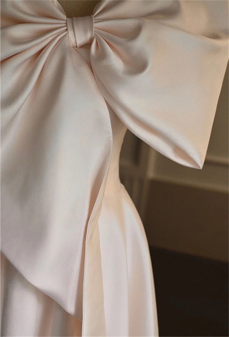 Champagne Satin Prom Dress Long Bow Dress Sleeveless Ball Gown | Etsy