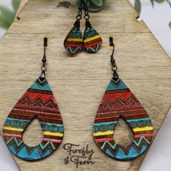 Mother & Daughter Boho Tribal with Teardrop Cutout Earrings - Digital Laser File - PDF - SVG (Digital File Only) Glowforge Laser Cut Jewelry