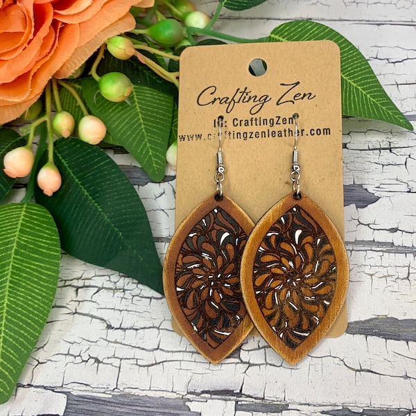 Leaf Mandala Faux Inlay Earring File - Digital Laser File - PDF - SVG (Digital File Only) Glowforge Laser Cut Jewelry