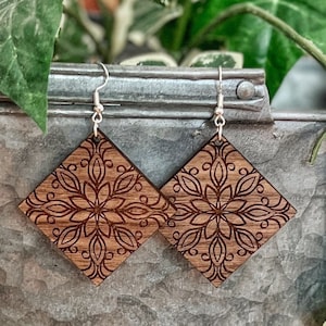 Diamond Mandala Engraved-BOHO Design - Digital Laser File - PDF - SVG (Digital File Only) Glowforge Laser Cut Jewelry