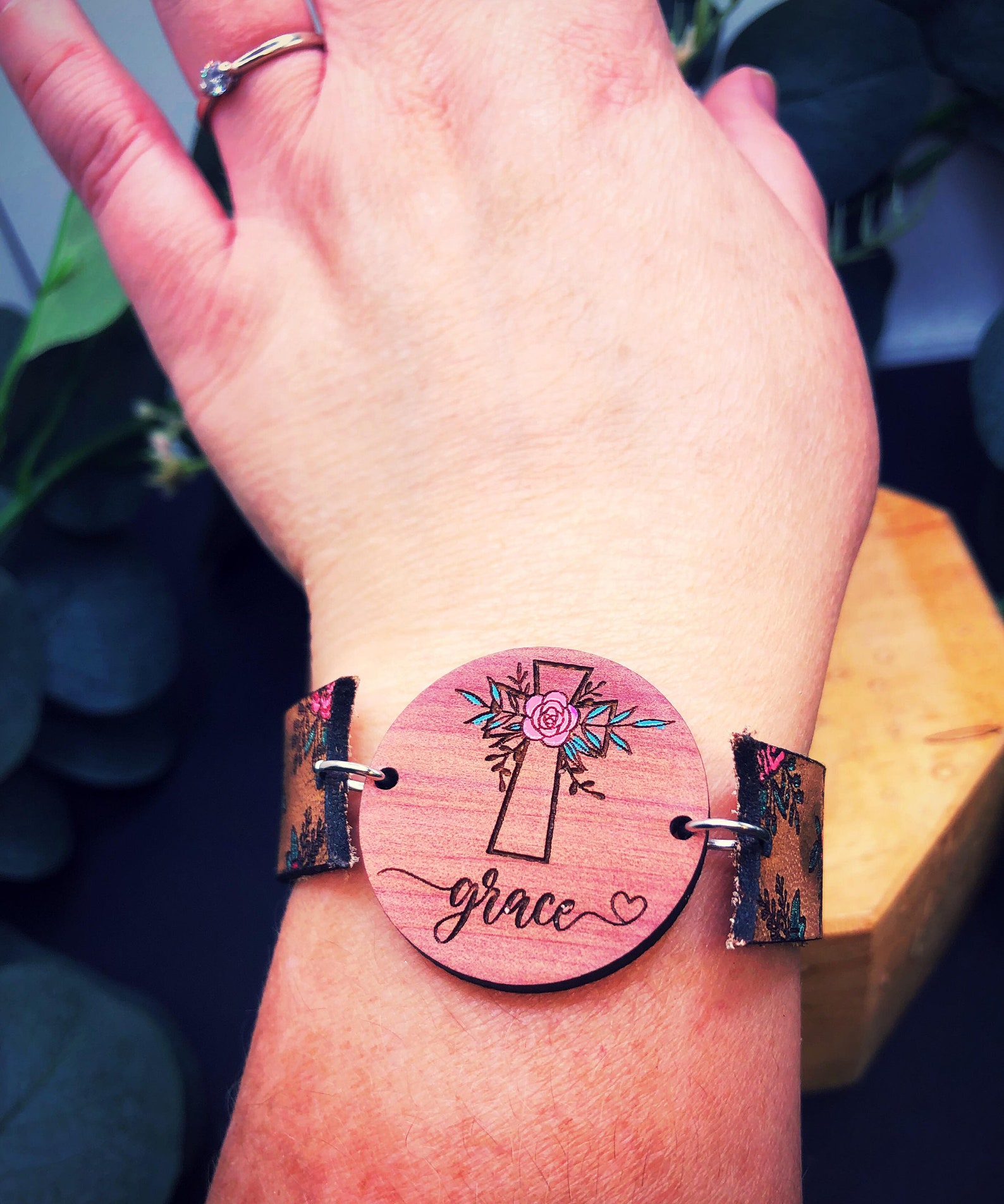 3 File Wooden Charm and Leather Band Bracelet Digital Laser Etsy