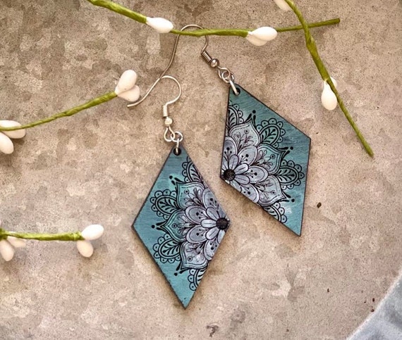 Diamond Boho Side Mandala Earring Digital Laser File PDF SVG