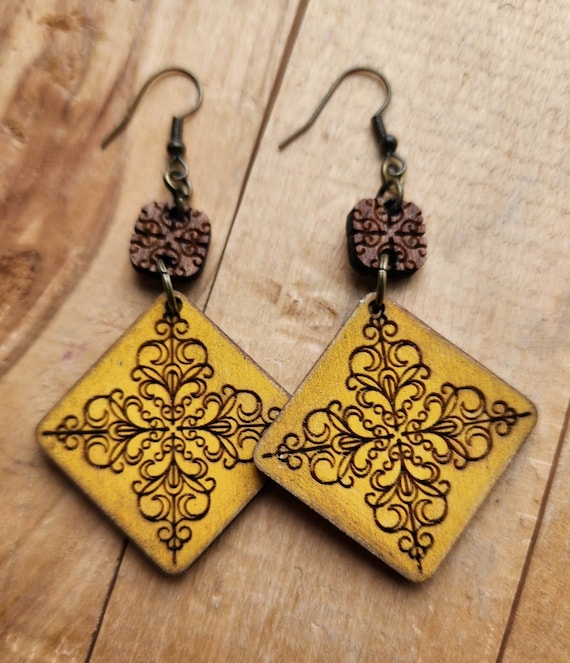 Piece Square Scroll Earring Digital Laser File PDF SVG - Main Image