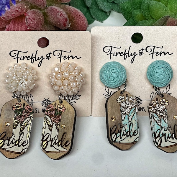 2 FILE - Country Bride/Team Bride Earrings  - Digital Laser File - PDF - SVG (Digital File Only) Glowforge Laser Cut Jewelry