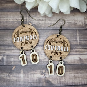 Round Football Mom with Customizable Number Earrings  - Digital Laser File - PDF - SVG (Digital File Only) Glowforge Laser Cut Jewelry