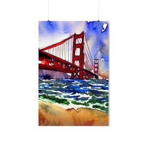 Golden Gate Watercolor Poster | Golden Gate Wall Art | Golden Gate Bridge Poster | Golden Gate Bridge Art Print |  San Francisco Poster