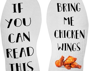 If You Can Read This Bring Me Chicken Wings. Novelty Funky Crew Socks. Christmas Gifts. Slipper Socks. Personalized Gift. Birthday Gift.