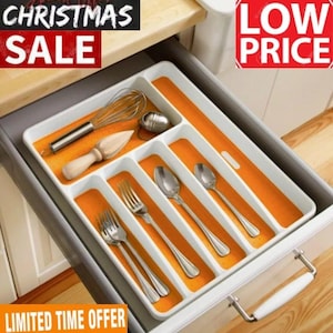 6 Slot Custom Kitchen Drawer Organizer For Silverware, Adjustable Wooden Cutlery Tray Holder, Fork & Knife Wood Storage Box, Utensil Drawer