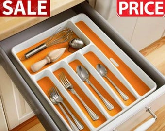 Aangepaste keukenlade-organizer met 6 sleuven voor bestek, verstelbare houten bestekhouder, houten opbergdoos voor vork en mes, lade voor keukengerei