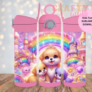 KIDS Tumbler Wrap, Welpen 12 Unze Straight Tumbler Sublimation PNG, Kinder Cartoon Tumbler Wrap für Kinder, Download