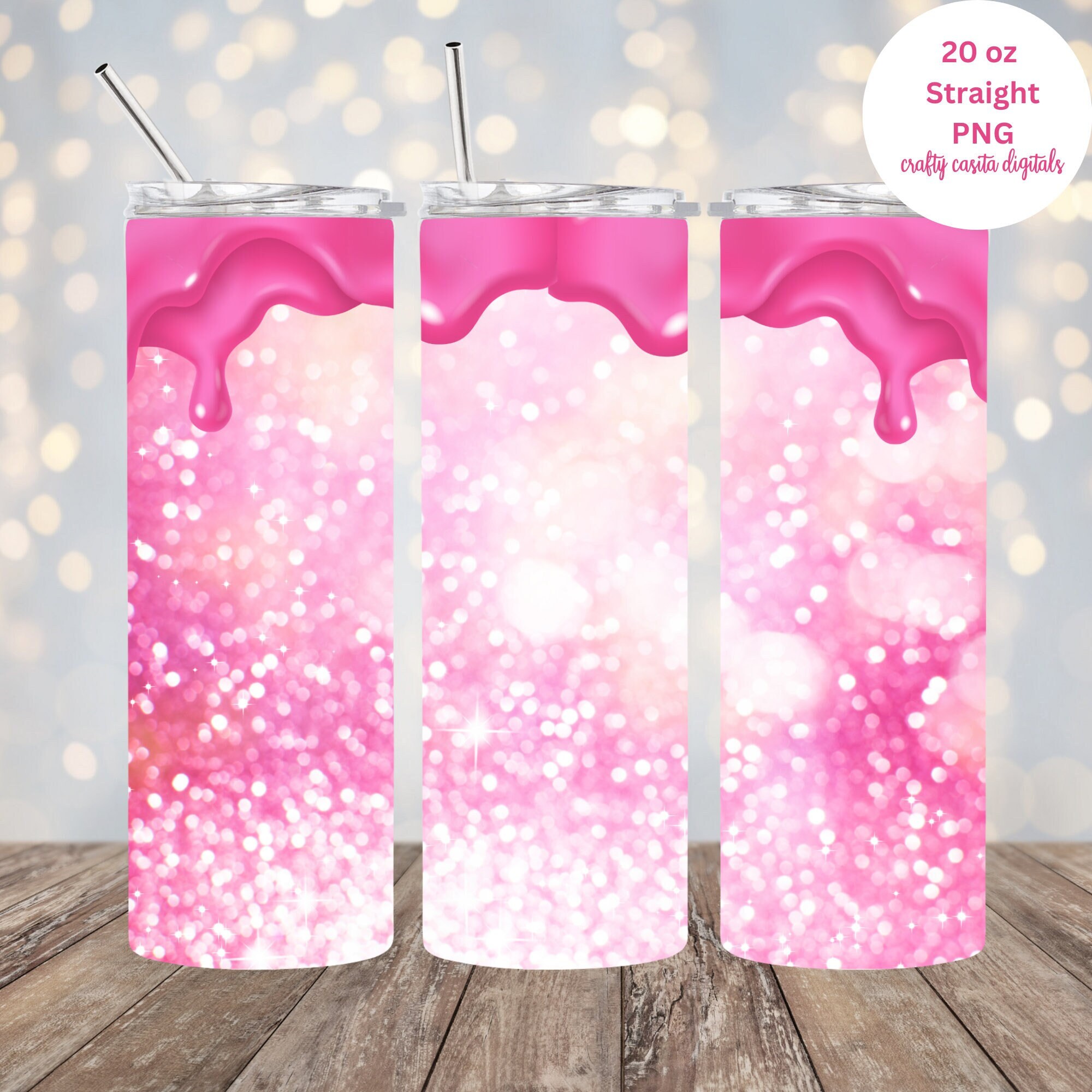 20 Oz Skinny Tumbler Sublimation Design Pink Glitter Drip Tumbler ...