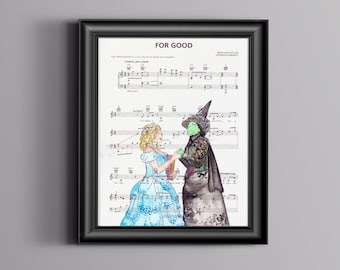 Glinda and Elphaba Wicked Sheet Music Art