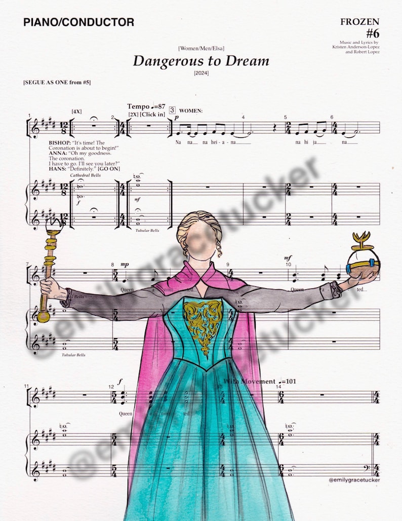 Elsa Notes Elsa in Frozen the Musical Sheet Music Art - Etsy