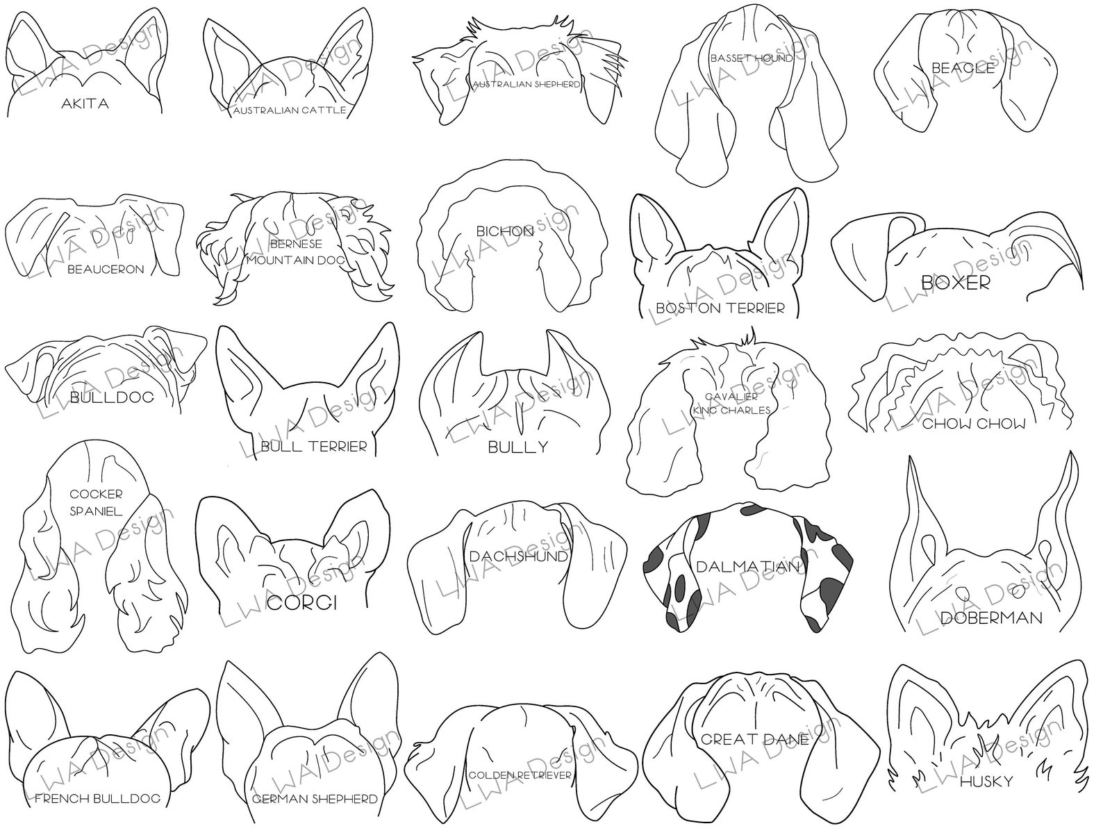 50 Dog Breed Ears SVG / PNG / PDF Original Hand-drawn - Etsy