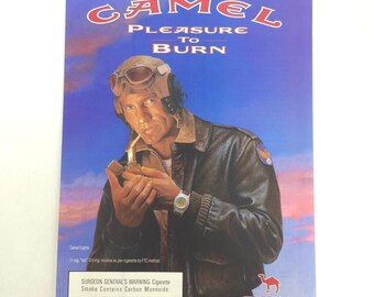 Camel Light Vintage Print Ad Aviator Pilot Leather Jacket Retro 90s Aviation Art