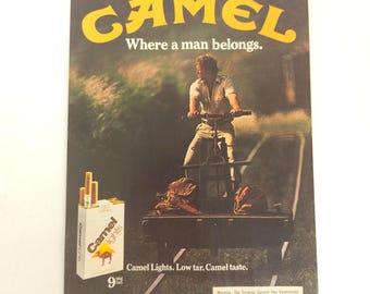 Camel Lights Cigarette Print Ad Railroad Scene Vintage 1981 Garage Wall Decor