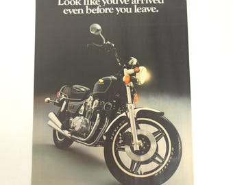 Vintage Honda Motorcycle Print Ad 1980s Street Bike Decor Garage Wall Art Retro