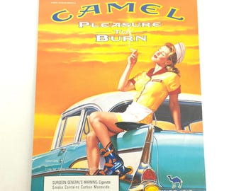 Camel Lights Print Ad Retro Diner Waitress Roller Skates Car Y2K Wall Art Sunset