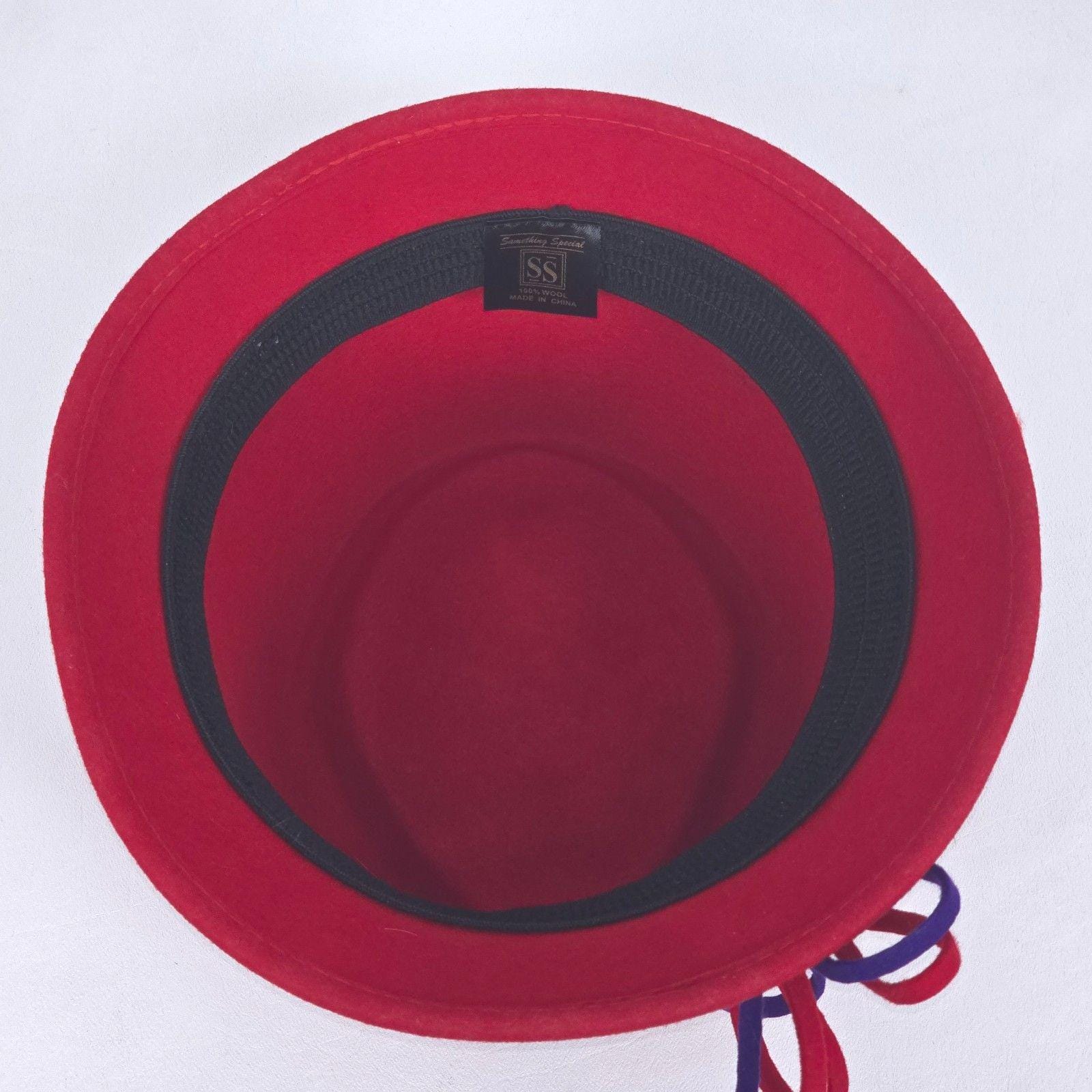 Something Special Cloche Fedora Wool Hat Red Purple Bow 