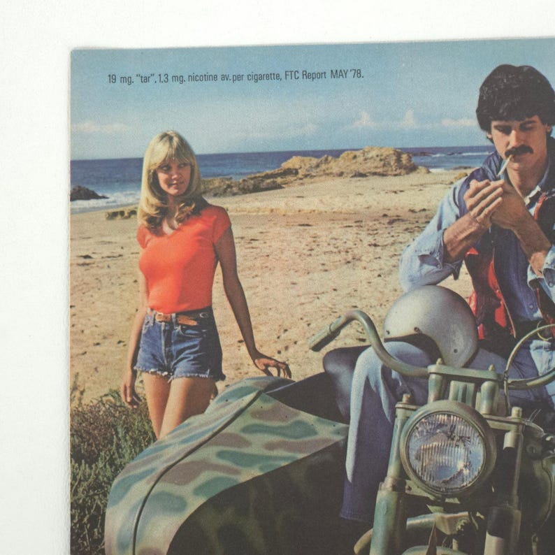 Vintage Camel Cigarettes Print Ad Motorcycle Beach 1979 Tobacco Promo Wall Art image 2